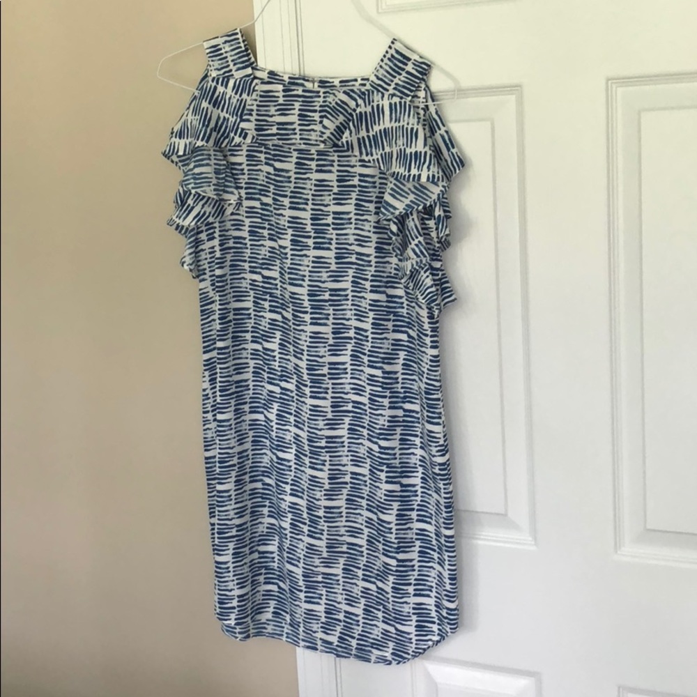 White and blue print dress